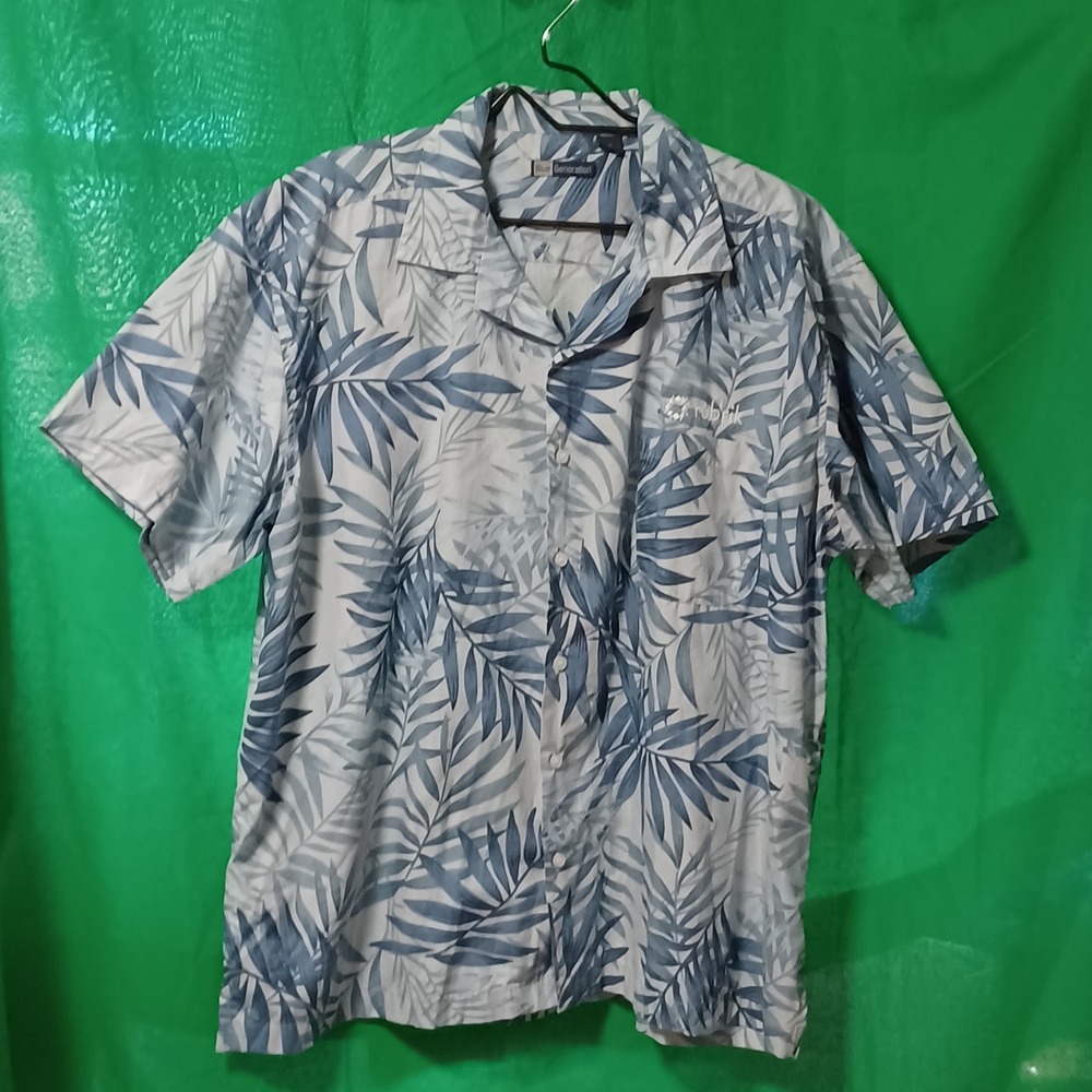 Blue Generation Mens XL Tropical Palm Leaf Button Down Shirt Blue BG-3107 Rubrik
